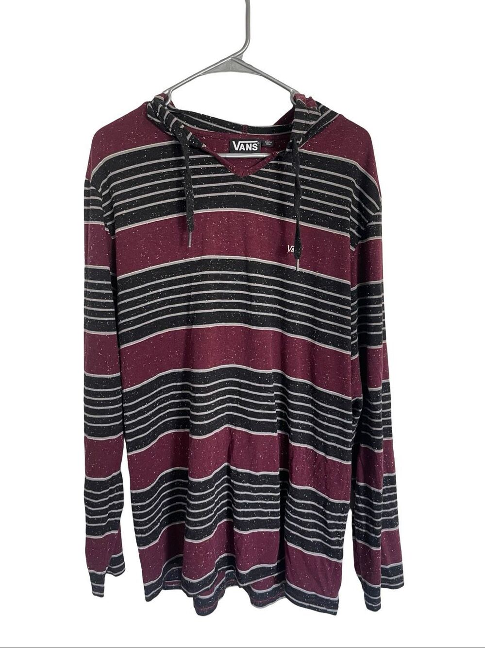 Vans Mens Maroon Black Striped Speckled Skateboard Surf Pullover Hoodie Size XL